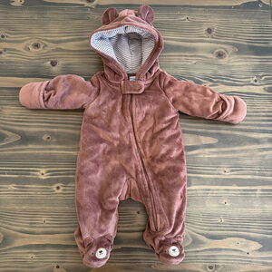 Carter's Brown Bear Hooded Footie Newborn Zip Plush Bunting